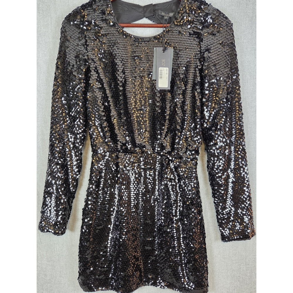 Rachel Zoe‎ Size 0 Black Full Sequin Mini Dress Party New Years Sparkle Sexy NEW